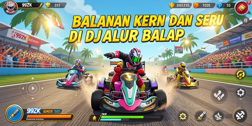 Tampilan gameplay 99ZK dengan mobil balap yang melaju kencang.
