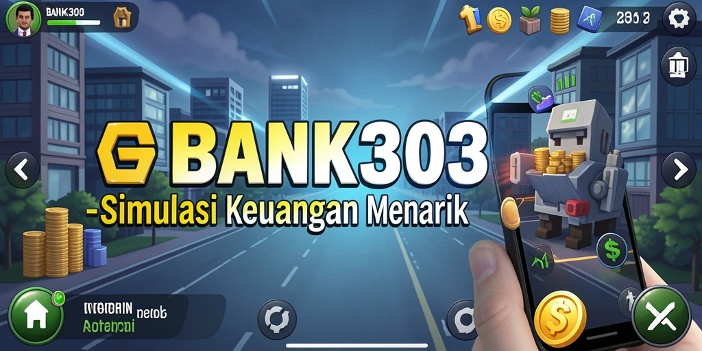 Screenshot BANK303 menunjukkan gameplay pengelolaan keuangan yang nyata.