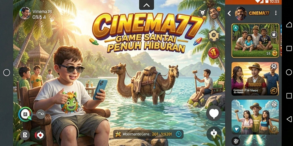 Screenshot menunjukkan gameplay seru dan penuh warna dari CINEMA77.