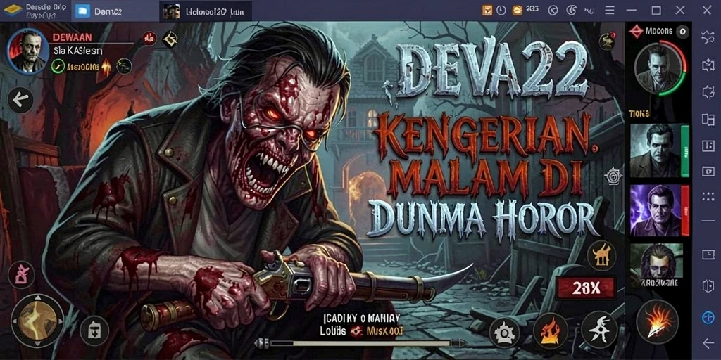 Tampilan gameplay DEWA22 yang mencekam dengan suasana horor yang mendalam.