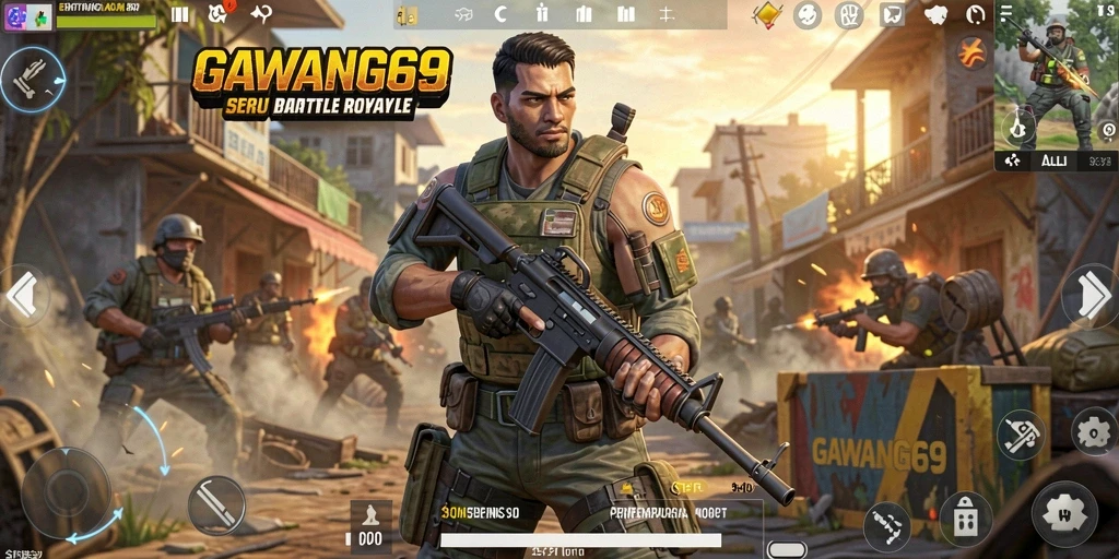 Tampilan aksi intens permainan GAWANG69 saat pertempuran Battle Royale.