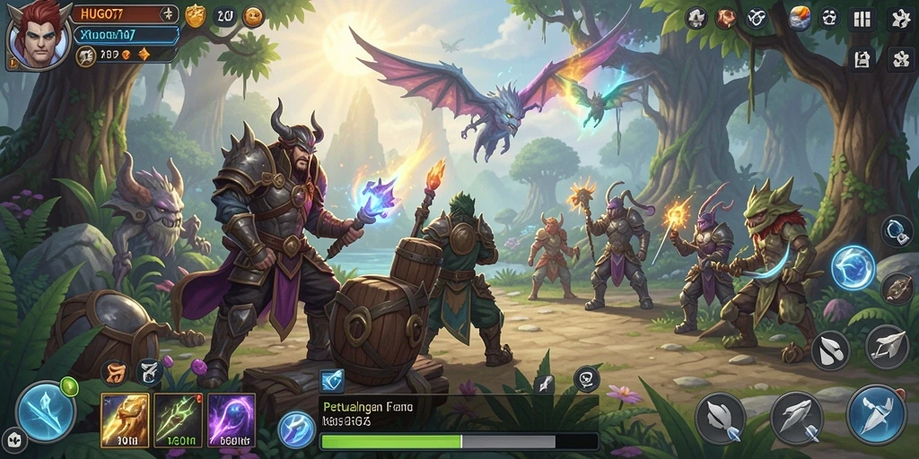 Tangkapan layar gameplay HUGO77 menunjukkan petualangan RPG yang seru.