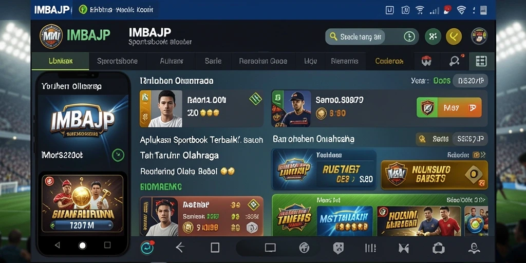 Tampilan menarik aplikasi IMBAJP dengan fitur taruhan olahraga.