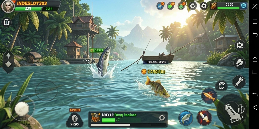 Screenshot INDESLOT303 menampilkan pengalaman memancing yang mendebarkan.