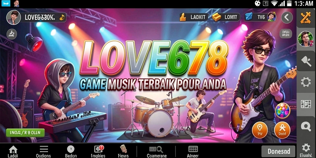 Screenshot utama LOVE678 menampilkan gameplay seru dengan lagu-lagu menarik.