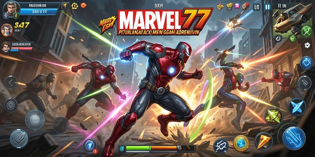 Tangkapan layar gameplay MARVEL77 yang menunjukkan aksi mendebarkan di medan perang.
