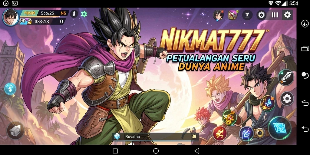 Screenshot gameplay NIKMAT777 menampilkan pertarungan karakter anime yang dramatis.