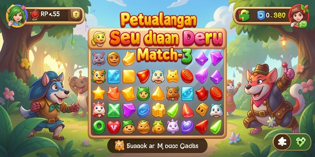 Tangkapan layar utama RP55 menampilkan gameplay seru Match-3.