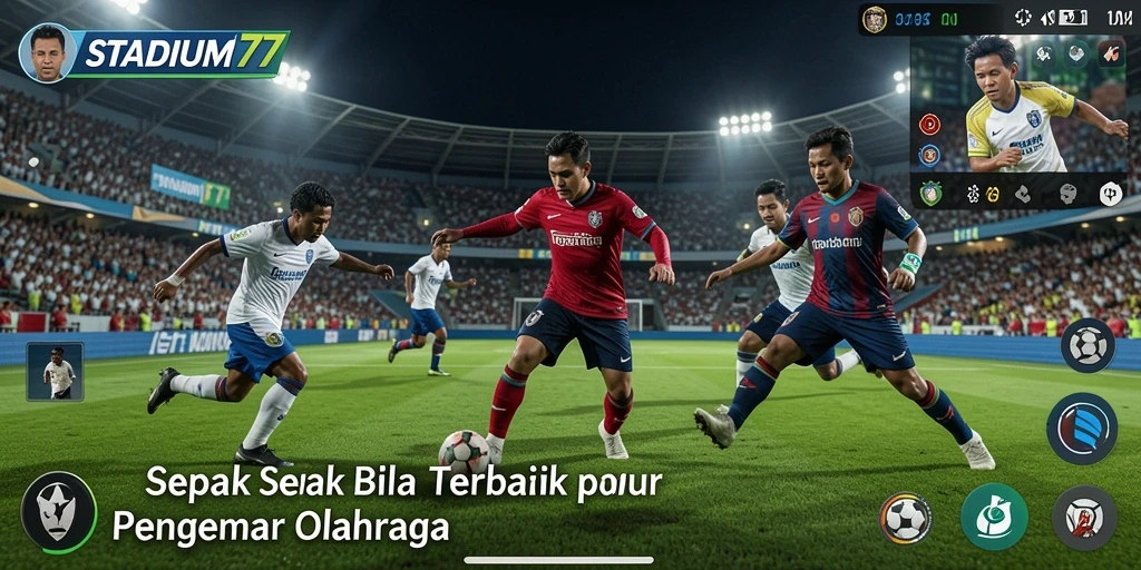 Screenshot gameplay STADIUM77 yang menampilkan aksi sepak bola yang mendebarkan.