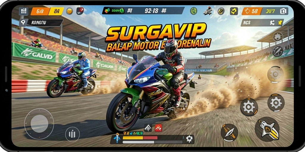Tampilan menawan dari balapan motor dalam SURGAVIP.