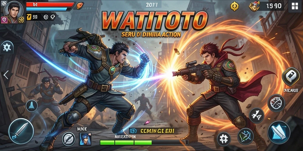 Tangkapan layar menampilkan pertarungan seru dalam WATITOTO.