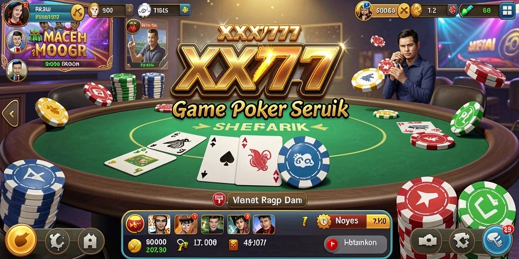 Tampilan gameplay XXX777 yang menegangkan dalam permainan Poker.